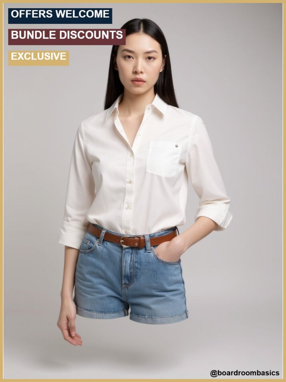 Cotton Poplin Long Sleeve Button Down Shirt with Roll Up Sleeve
